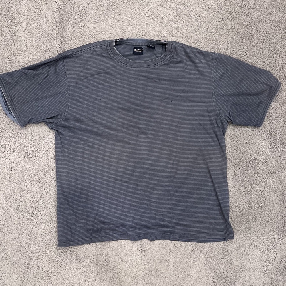 Arrow Shirt Mens Large Blue Cotton Short Sleeves Crew Neck Basic Blend Minimal